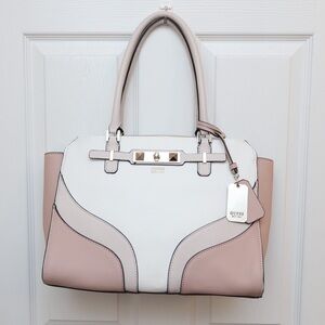 Guess Cherie Status Carryall Color-block White Pink Satchel Barbiecore! EUC! 🤍🎀